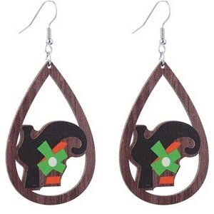Halloween Witch Wood Earrings Boot Shoe Dangle Spooky Party Costume Whimsicle